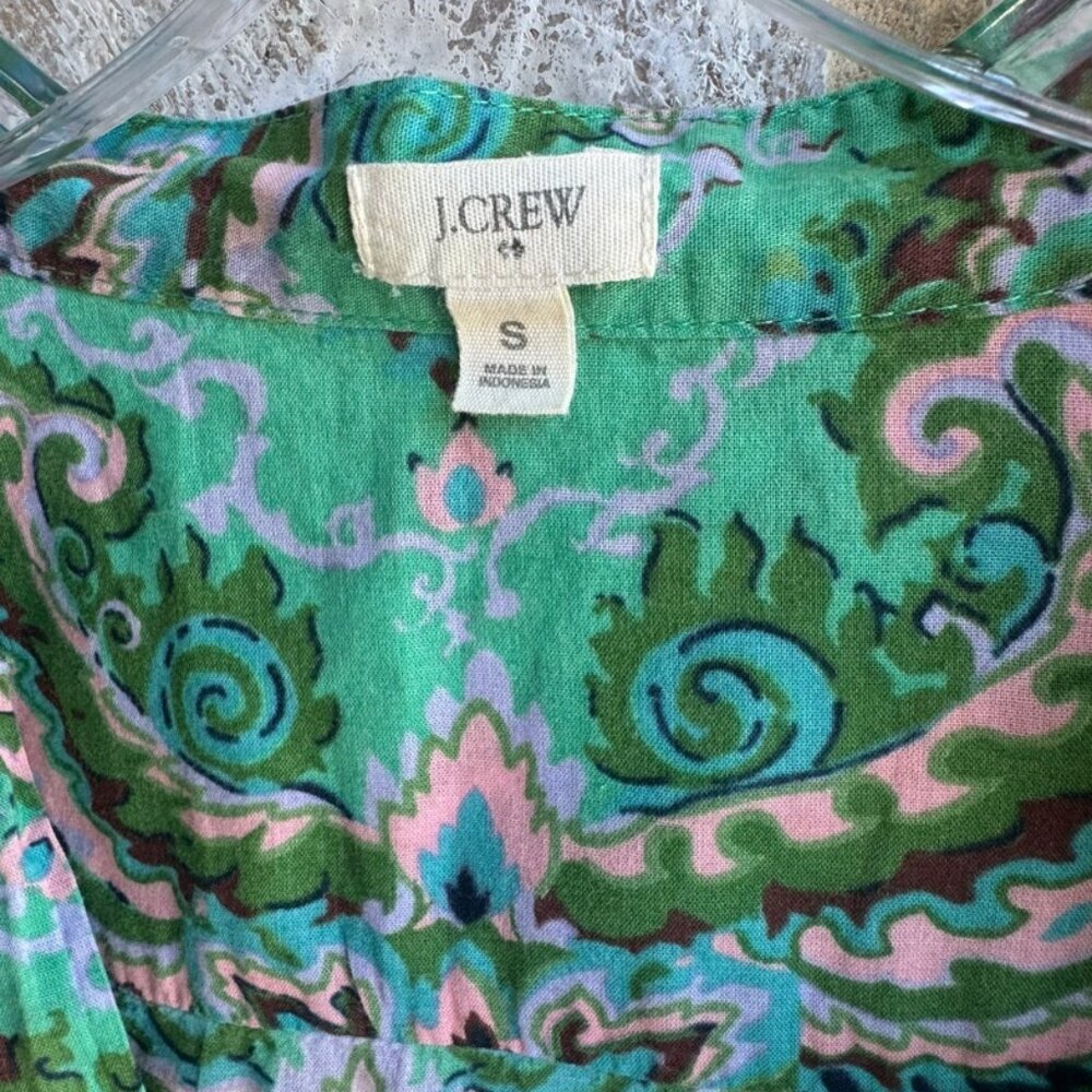 J. Crew Green Printed 100% Cotton 3/4 Sleeve Midi Dress Women's Size S. - Picture 3 of 8